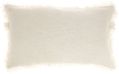 14" X 24" Ivory Cotton Throw Pillow With Fringe