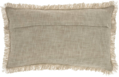 14" X 24" Taupe Cotton Lumbar Throw Pillow with Fringe