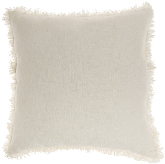 22" Ivory Cotton Throw Pillow With Fringe