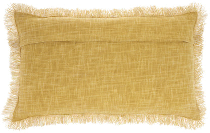 24" X 14" Yellow Linen Cotton Zippered Pillow With Fringe