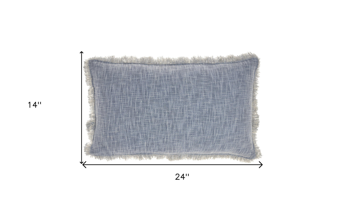 14" X 24" Blue Cotton Throw Pillow With Fringe