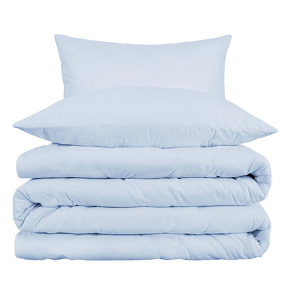 Light Blue Queen Cotton Blend Washable Duvet Cover Set