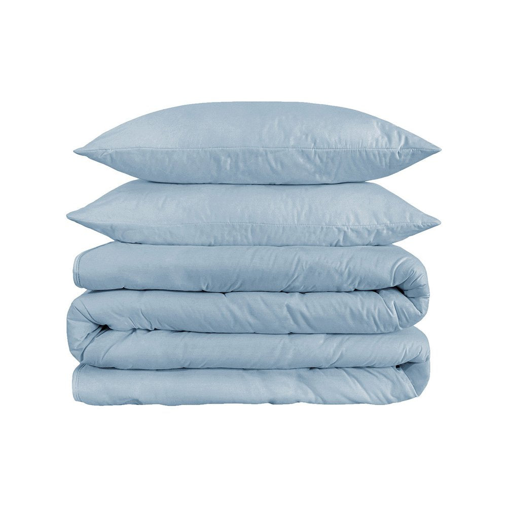 Light Blue King Cotton Washable Duvet Cover Set