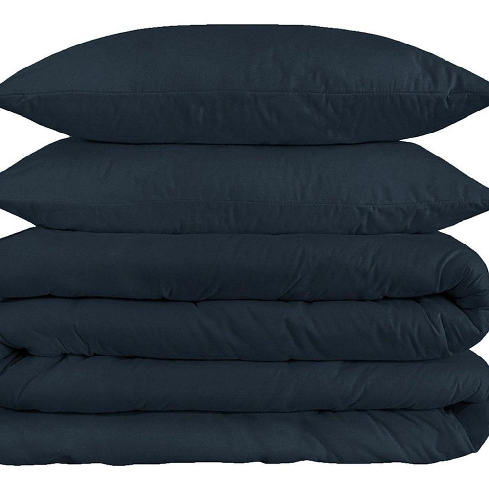 Navy Blue King Cotton Washable Duvet Cover Set
