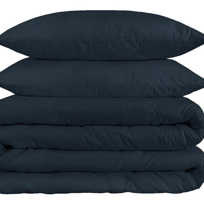 Navy Blue King Cotton Washable Duvet Cover Set
