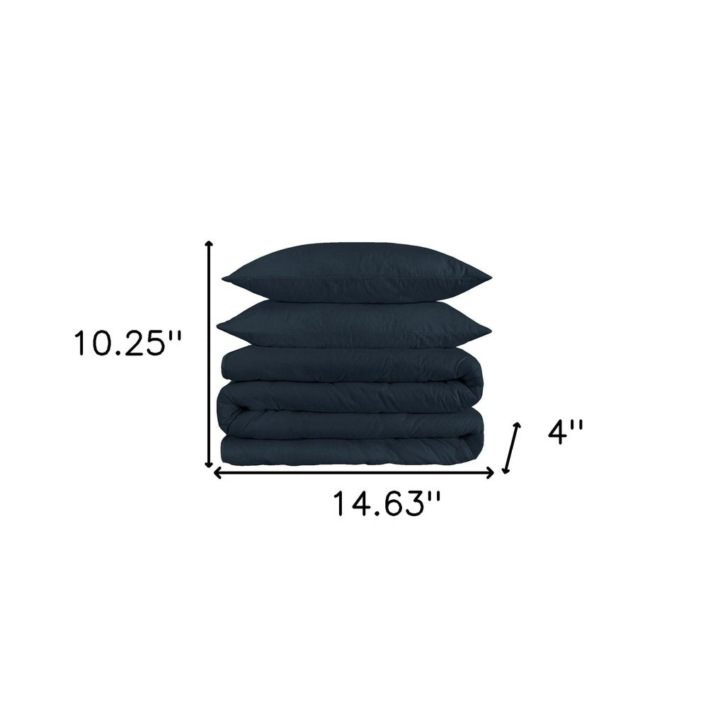 Navy Blue King Cotton Washable Duvet Cover Set