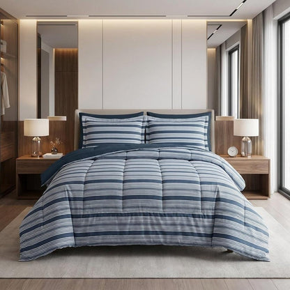 Navy Blue King Cotton Washable Duvet Cover Set