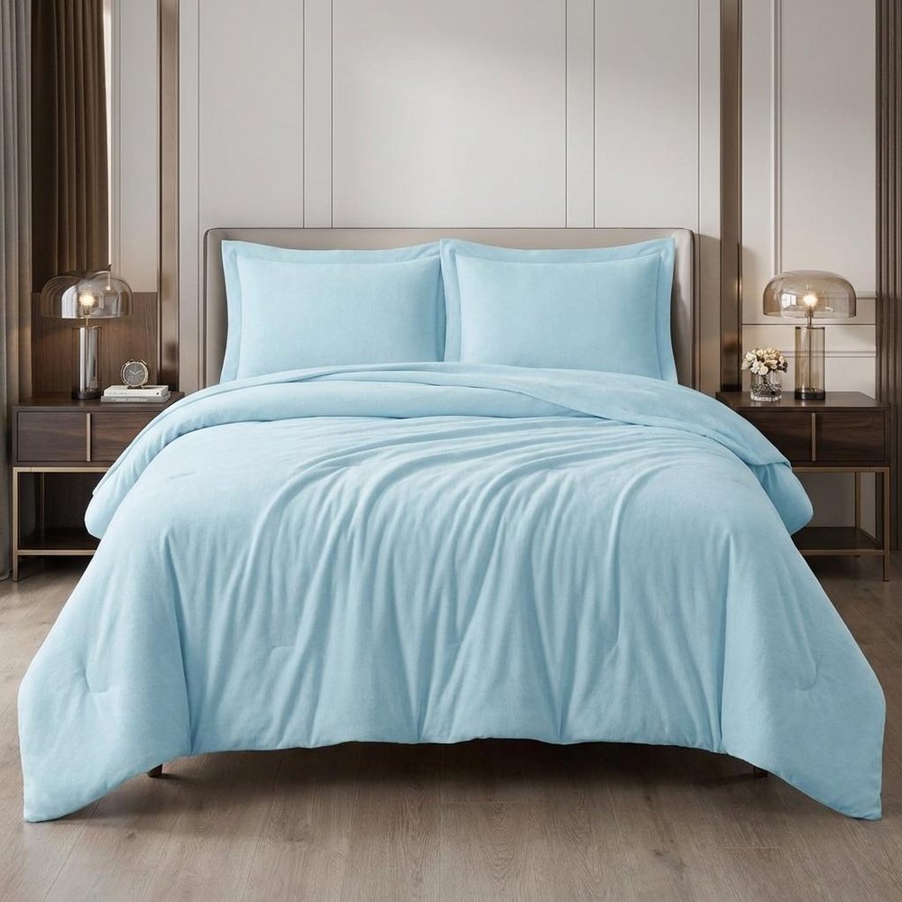 Light Blue King Cotton Blend 0 Thread Count Washable Duvet Cover Set