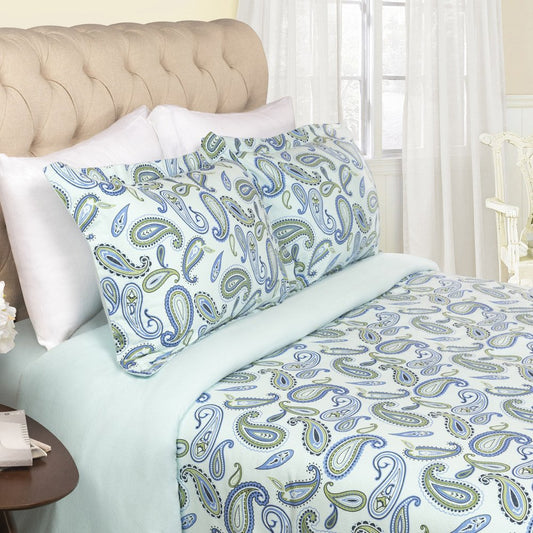 Blue and Green Twin Cotton Blend 0 Thread Count Washable Duvet Cover Set