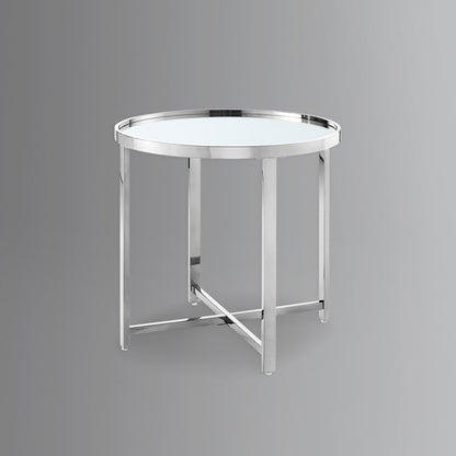 22" Gold Glass And Stainless Steel Round Mirrored End Table