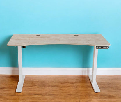 55" Adjustable Light Khaki and White Computer Desk