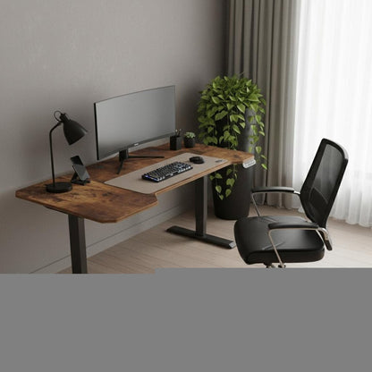 59" Adjustable Brown and Black L Shape Computer Desk