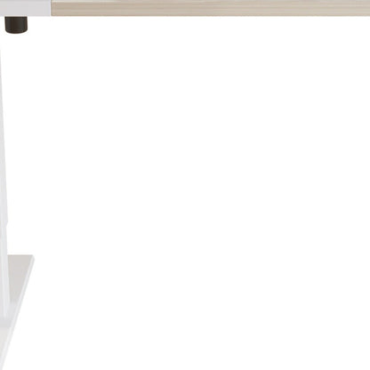 Adjustable Natural and White Wood and Stainless Steel Rolling Computer Desk