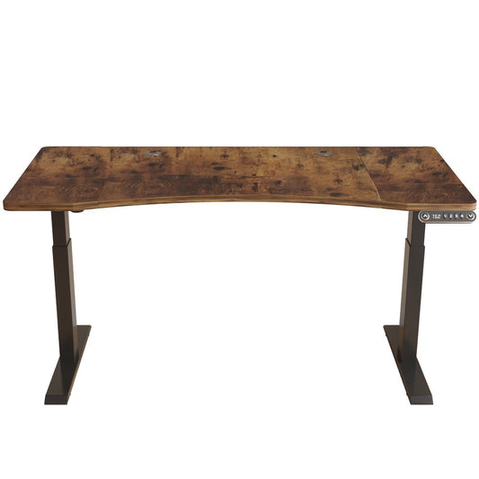 Adjustable Brown and Black Wood and Stainless Steel Rolling Standing Desk