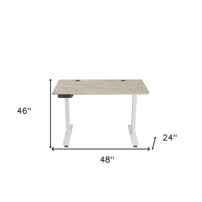 Adjustable Light Khaki and White Wood and Stainless Steel Rolling Computer Desk