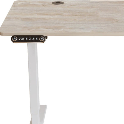 Adjustable Light Khaki and White Wood and Stainless Steel Rolling Computer Desk