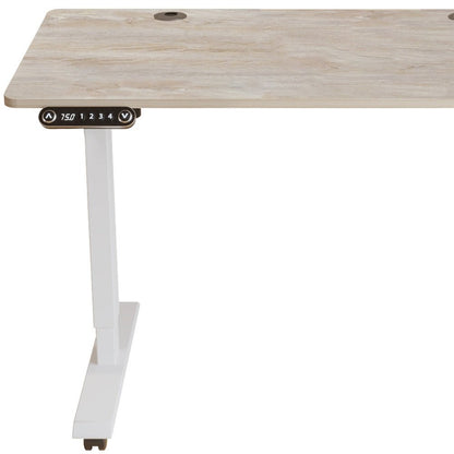 Adjustable Light Khaki and White Wood and Stainless Steel Rolling Computer Desk