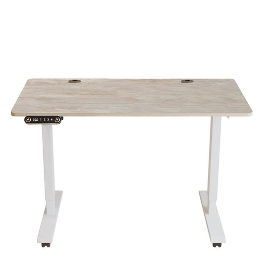 Adjustable Light Khaki and White Wood and Stainless Steel Rolling Computer Desk