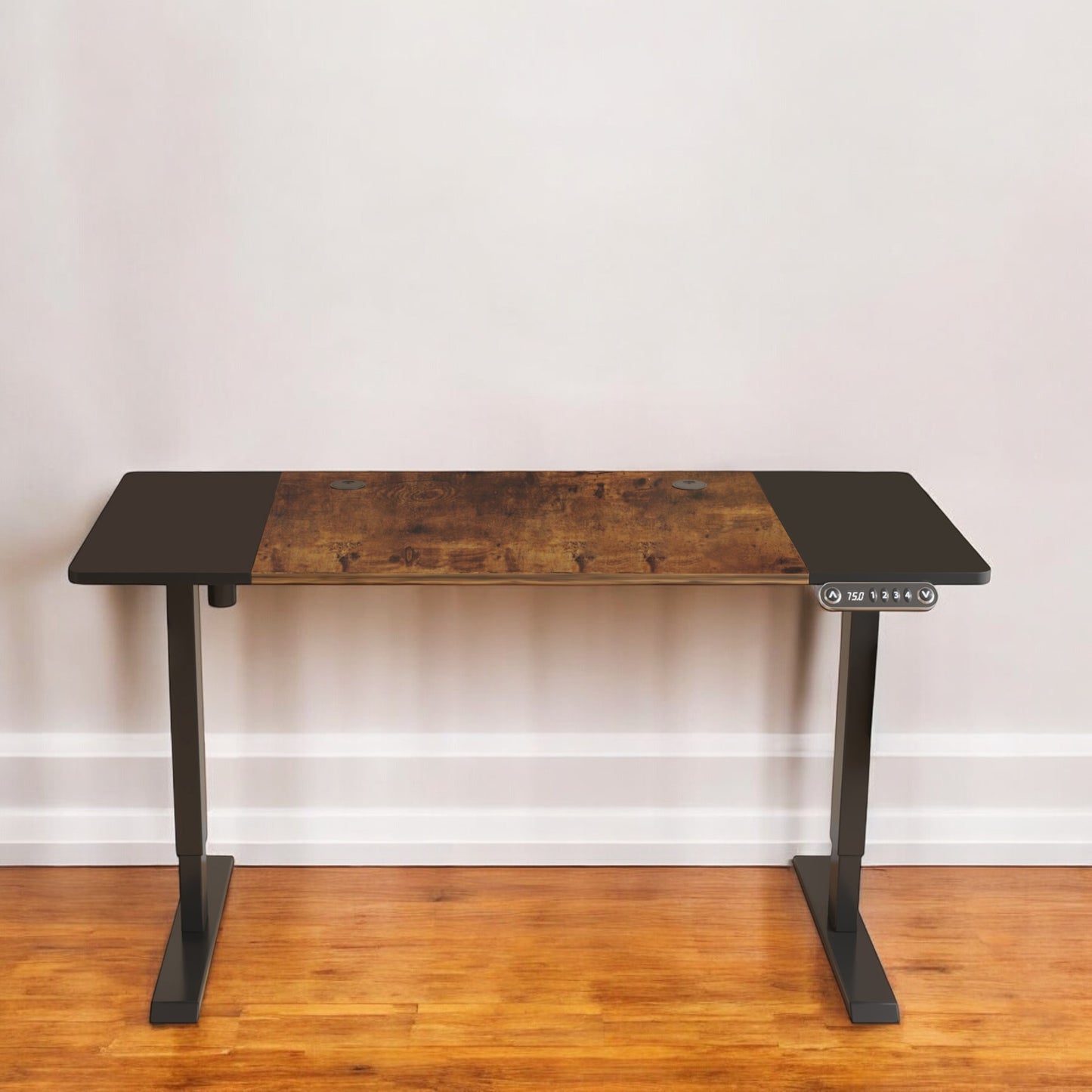 55" Adjustable Brown and Black and Black Computer Desk