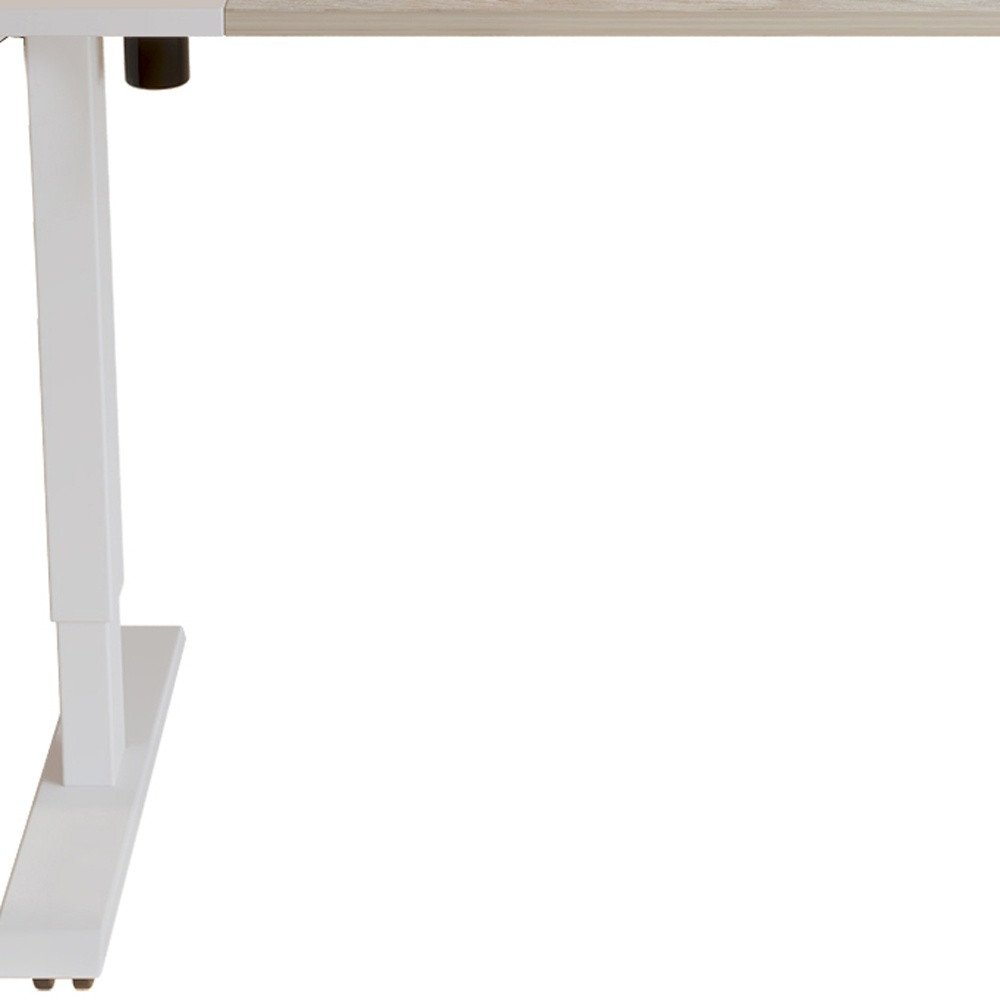 Adjustable White And Natural and White Wood and Stainless Steel Rolling Computer Desk