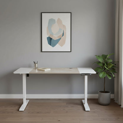 Adjustable White And Natural and White Wood and Stainless Steel Rolling Computer Desk