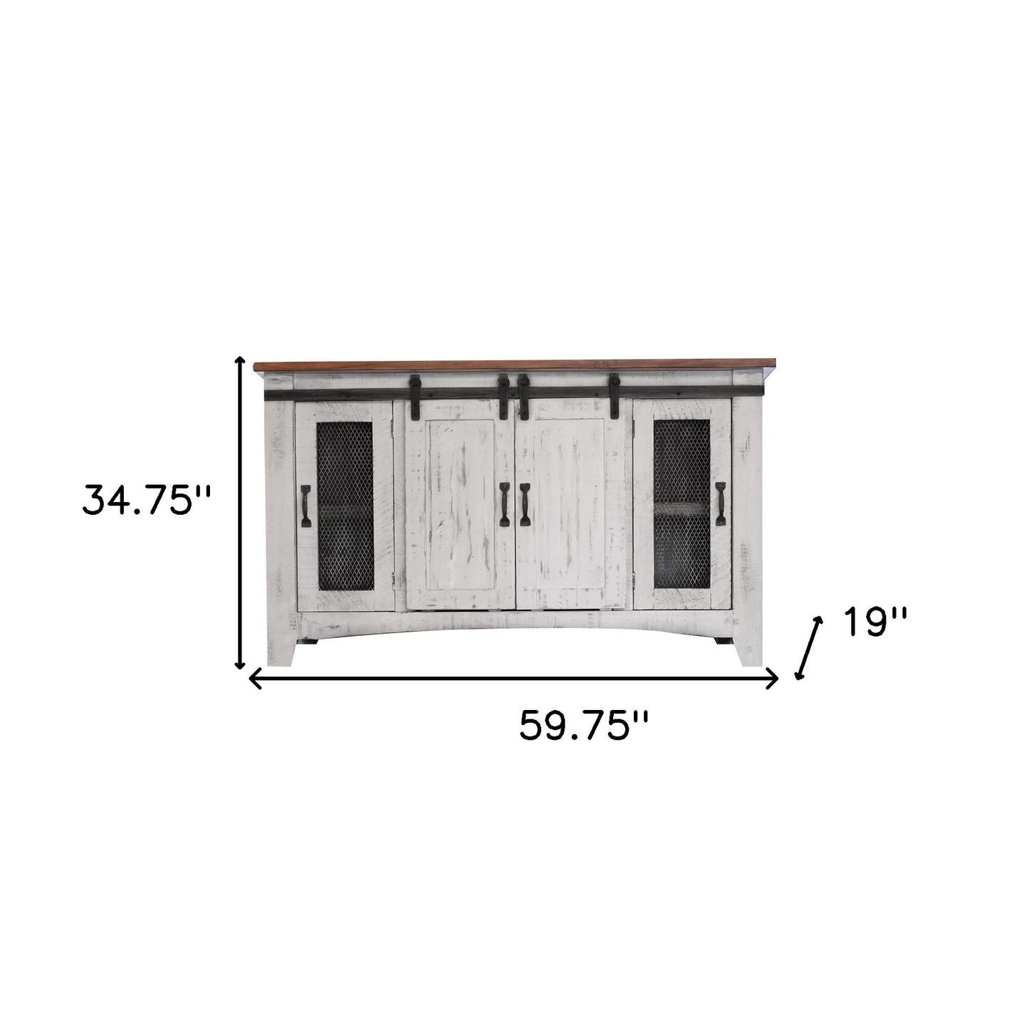 60" White Solid Wood Cabinet Enclosed Storage Distressed TV Stand