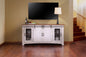 70" White Solid Wood Cabinet Enclosed Storage Distressed TV Stand