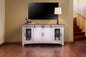 70" White Solid Wood Cabinet Enclosed Storage Distressed TV Stand