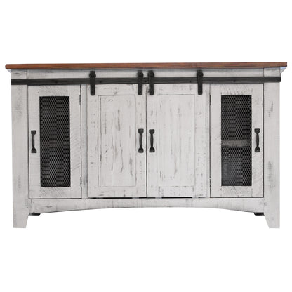 70" White Solid Wood Cabinet Enclosed Storage Distressed TV Stand