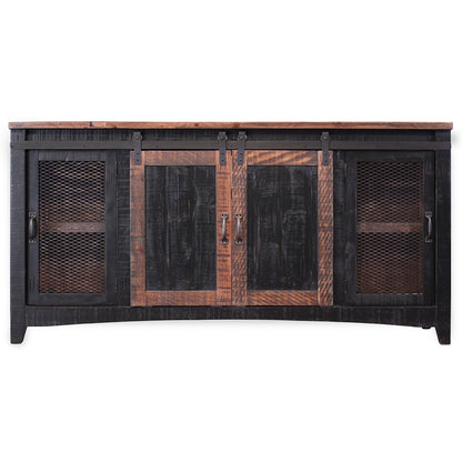 68" Black Solid Wood Cabinet Enclosed Storage Distressed TV Stand