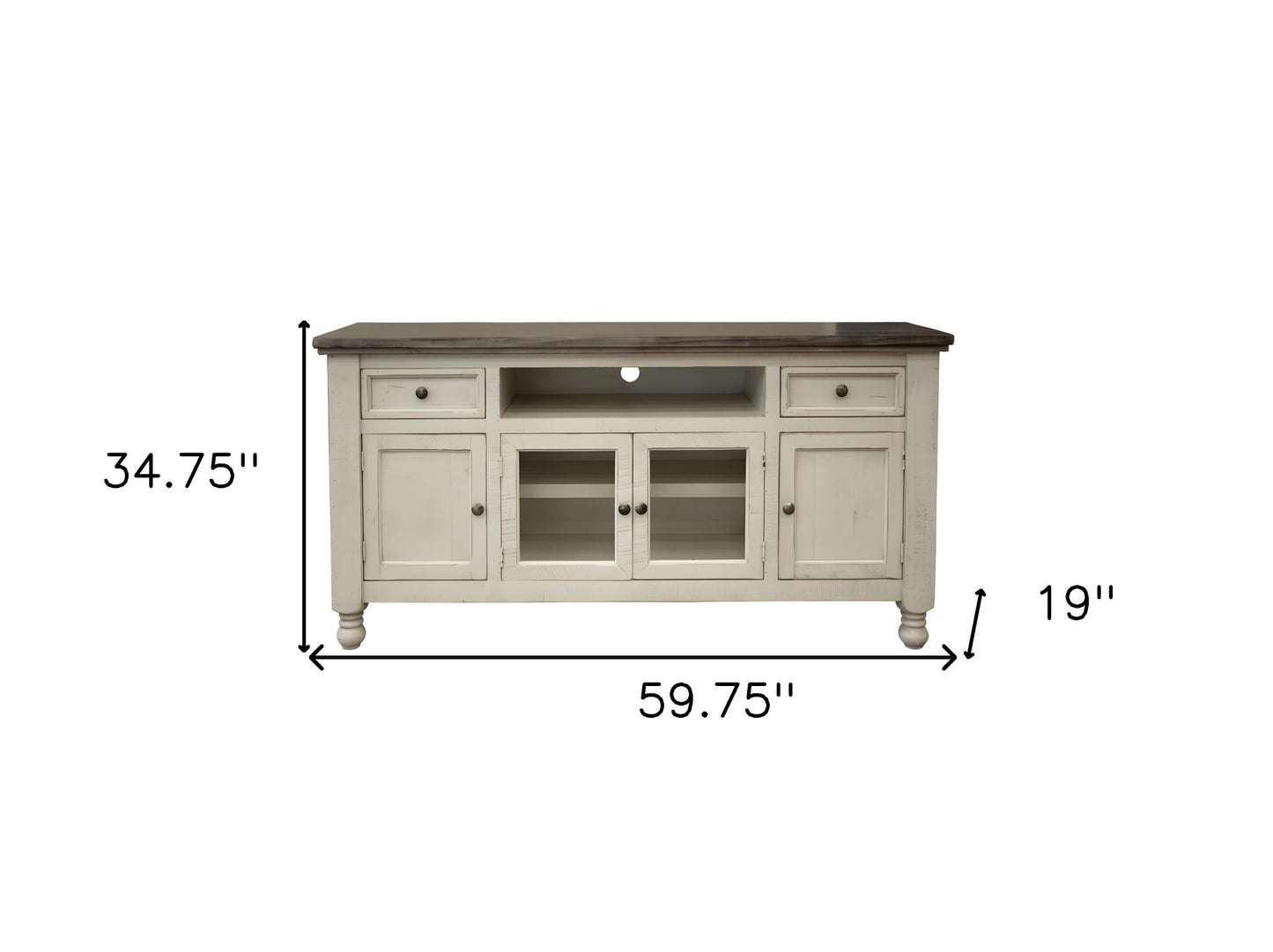 60" Ivory Solid Wood Open shelving Distressed TV Stand