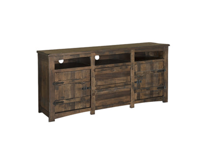 80" Brown Solid Wood Cabinet Enclosed Storage Distressed TV Stand