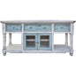 70" Blue and White Solid Wood Open shelving Distressed TV Stand