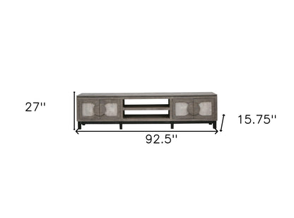 93" White Solid Wood Cabinet Enclosed Storage Distressed TV Stand