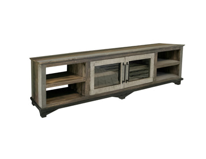 93" Brown Solid Wood Cabinet Enclosed Storage Distressed TV Stand