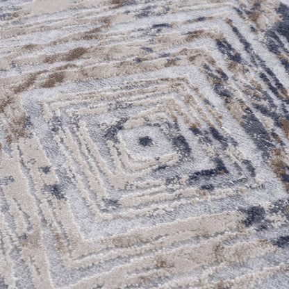 9' X 12' Blue and Ivory Abstract Distressed Area Rug