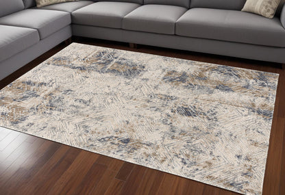 9' X 12' Blue and Ivory Abstract Distressed Area Rug