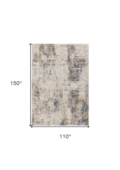 9' X 12' Blue and Ivory Abstract Distressed Area Rug