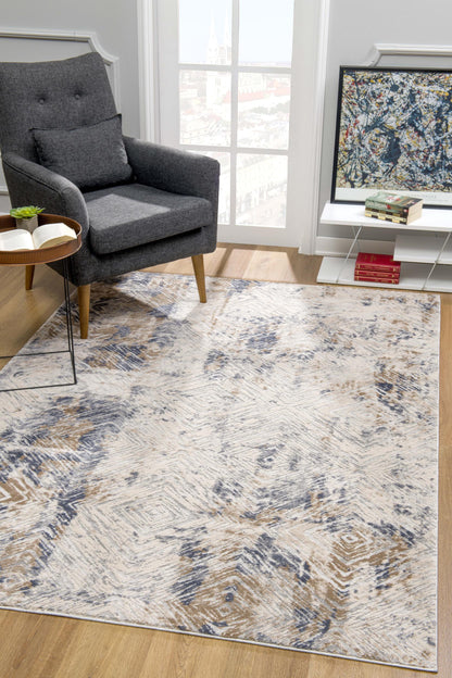 9' X 12' Blue and Ivory Abstract Distressed Area Rug