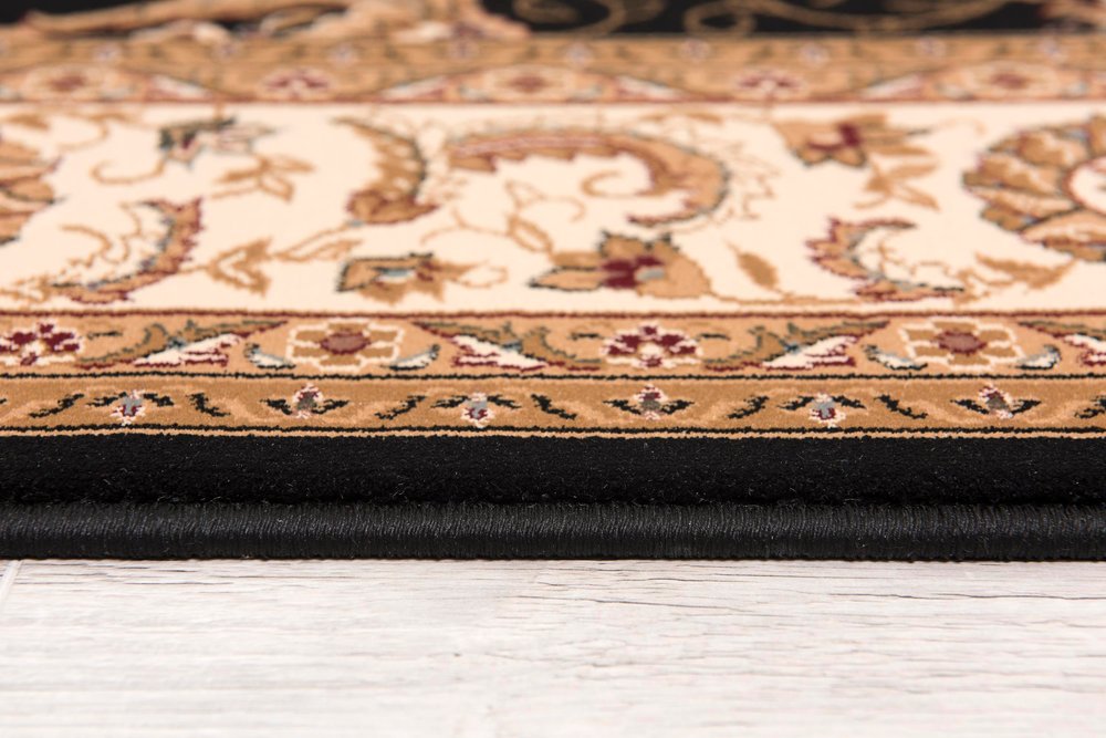 10' X 13' Beige and Black Oriental Washable Non Skid Area Rug