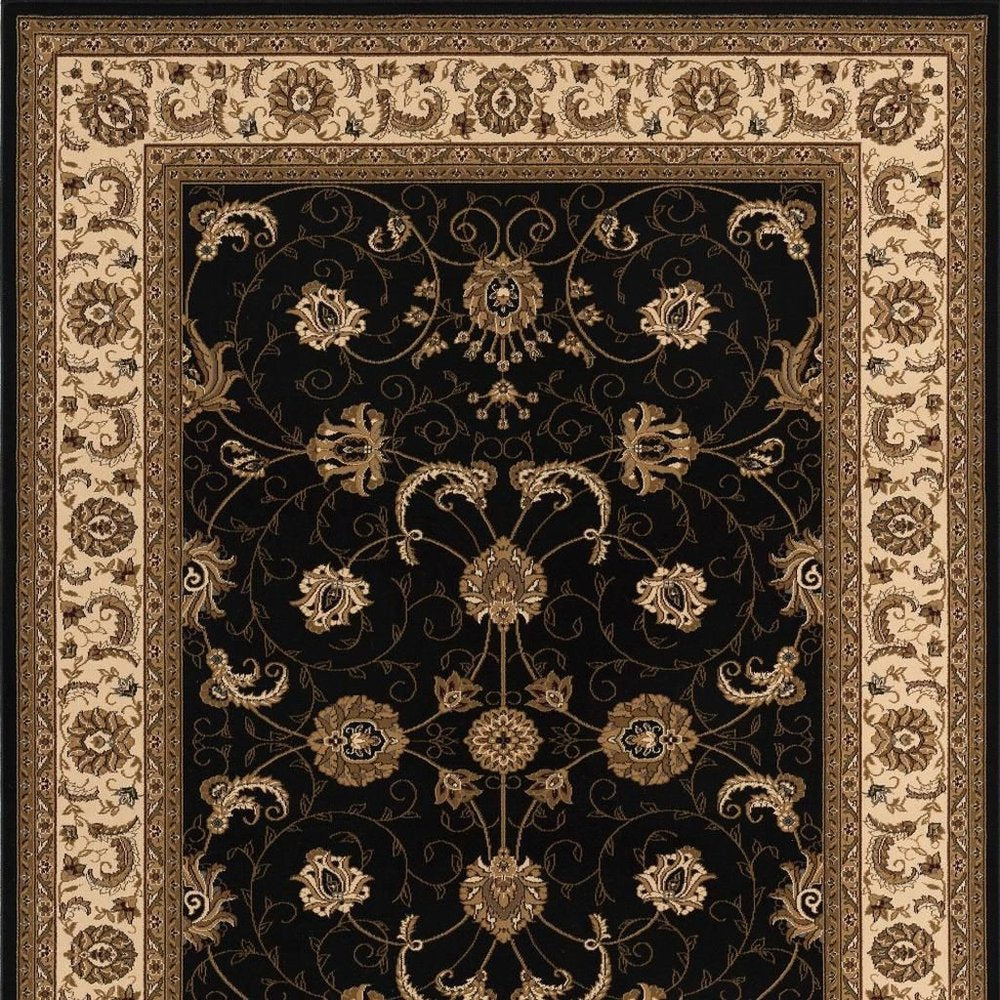 10' X 13' Beige and Black Oriental Washable Non Skid Area Rug
