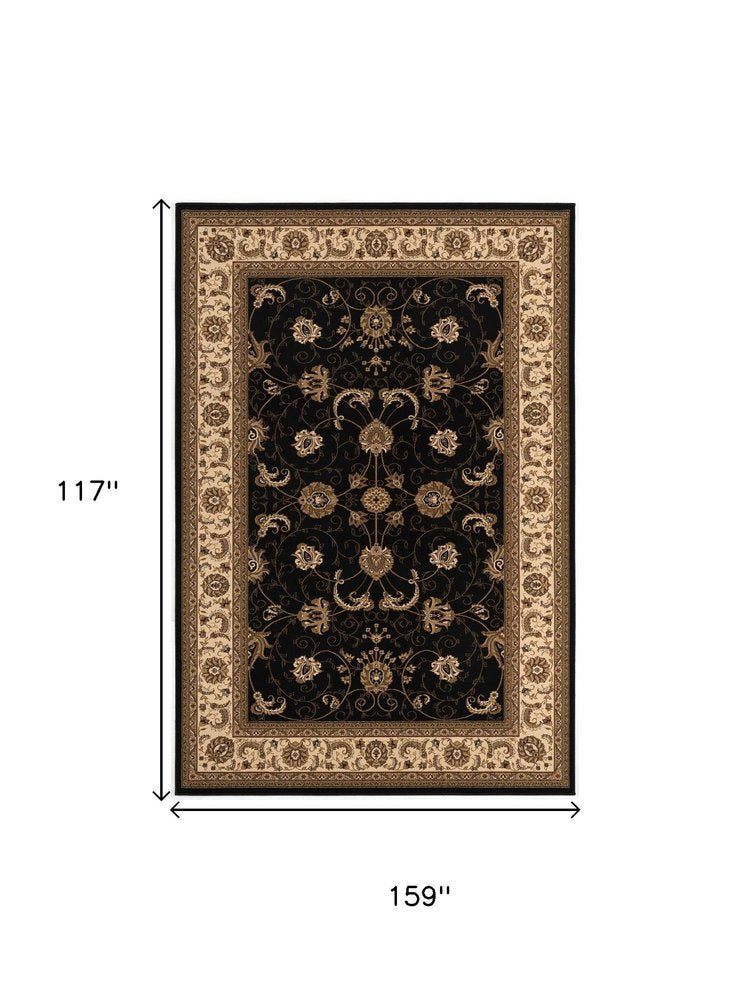 10' X 13' Beige and Black Oriental Washable Non Skid Area Rug