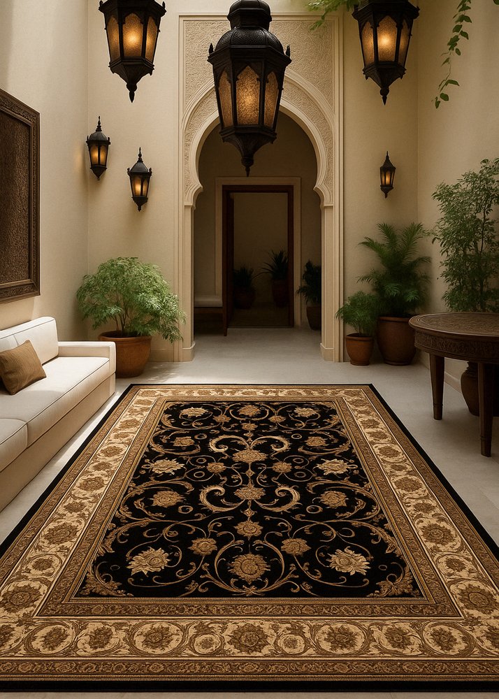 10' X 13' Beige and Black Oriental Washable Non Skid Area Rug