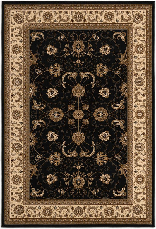 10' X 13' Beige and Black Oriental Washable Non Skid Area Rug