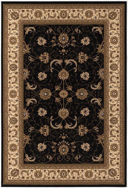 10' X 13' Beige and Black Oriental Washable Non Skid Area Rug