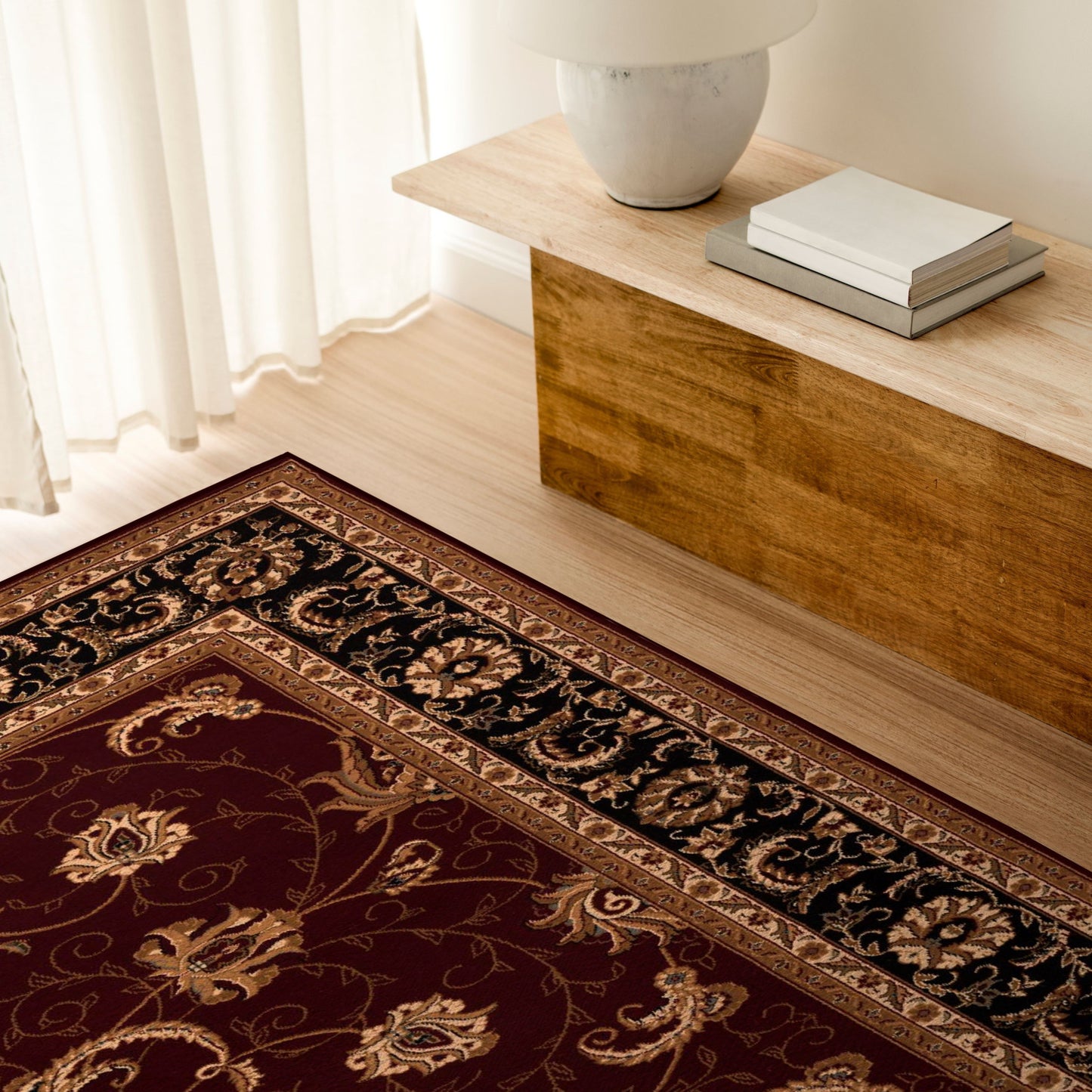 10' X 13' Red and Beige Oriental Distressed Area Rug