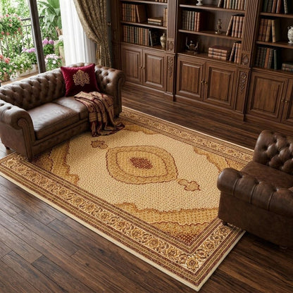 10' X 13' Beige and Ivory Oriental Washable Non Skid Area Rug