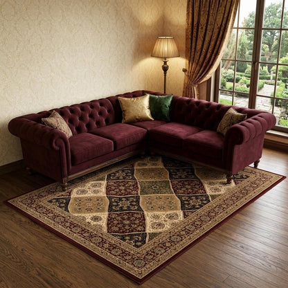 10' X 13' Red and Black Oriental Washable Non Skid Area Rug