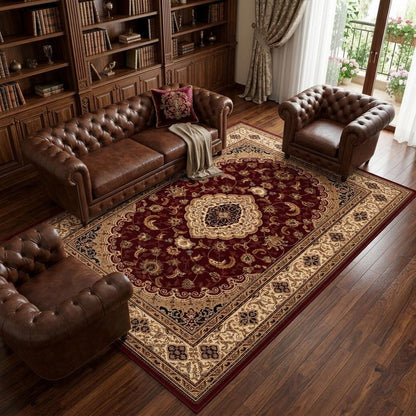 10' X 13' Red and Beige Oriental Distressed Area Rug