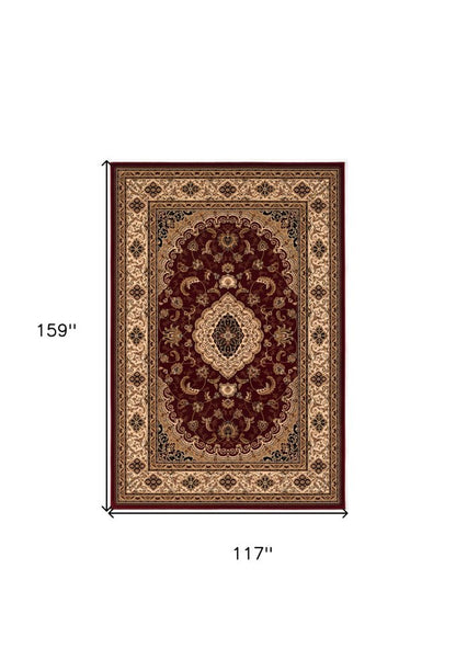 10' X 13' Red and Beige Oriental Distressed Area Rug